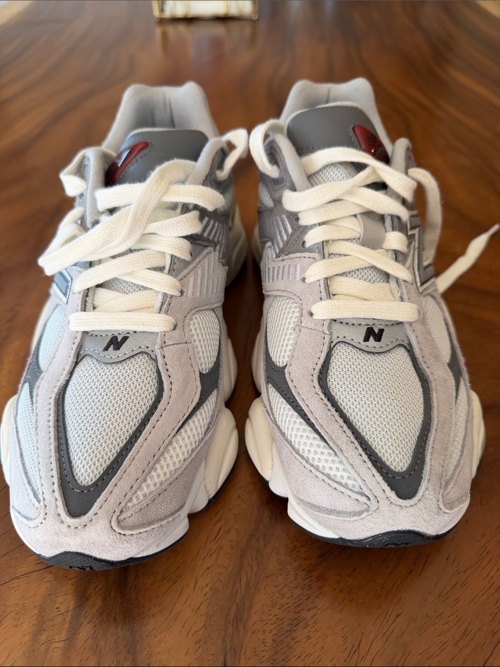 New Balance Women's Light Grey & Cream Mesh Suede Sneakers - Picture 3 of 3